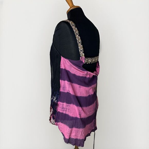 Free People RARE Womens XS MixedMedia Sheer Keyhole Back Tank Top Witchcore READ - Picture 3 of 12